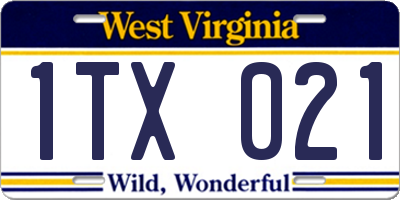 WV license plate 1TX021