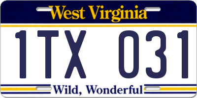 WV license plate 1TX031