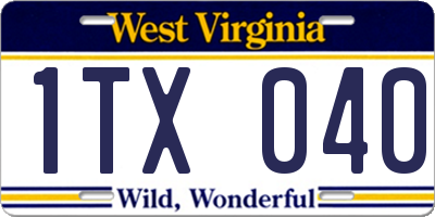 WV license plate 1TX040