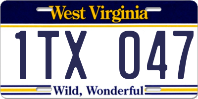 WV license plate 1TX047
