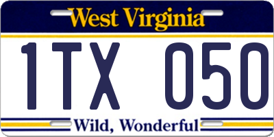 WV license plate 1TX050