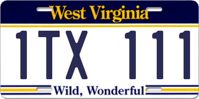 WV license plate 1TX111