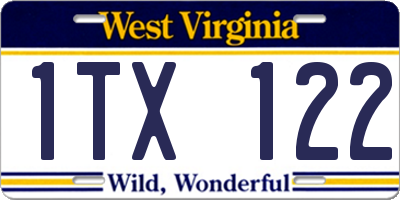 WV license plate 1TX122