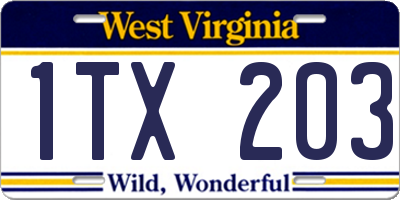 WV license plate 1TX203
