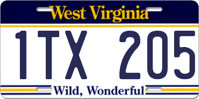WV license plate 1TX205