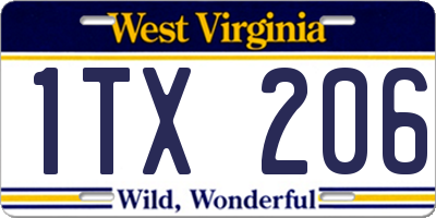 WV license plate 1TX206