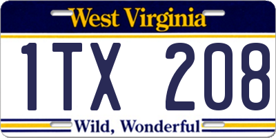 WV license plate 1TX208