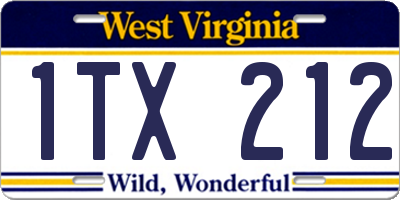 WV license plate 1TX212