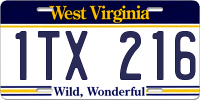 WV license plate 1TX216
