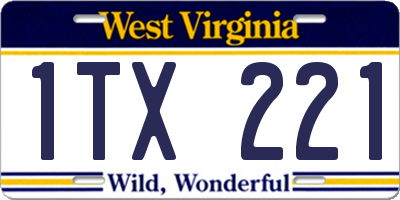 WV license plate 1TX221