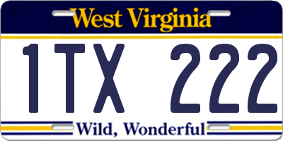 WV license plate 1TX222
