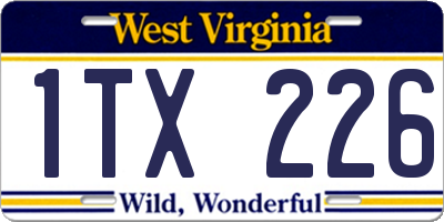 WV license plate 1TX226