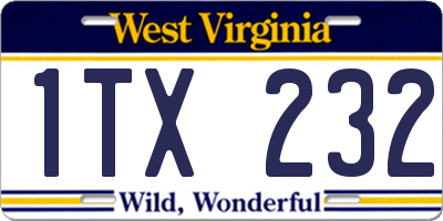 WV license plate 1TX232