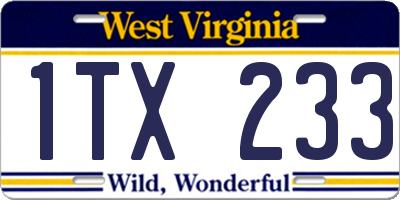 WV license plate 1TX233
