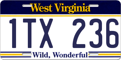 WV license plate 1TX236