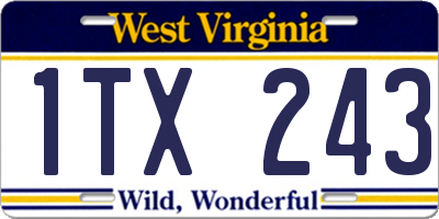 WV license plate 1TX243