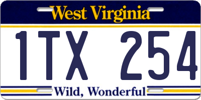 WV license plate 1TX254