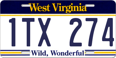 WV license plate 1TX274