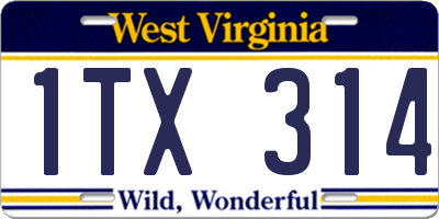 WV license plate 1TX314