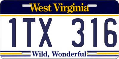 WV license plate 1TX316