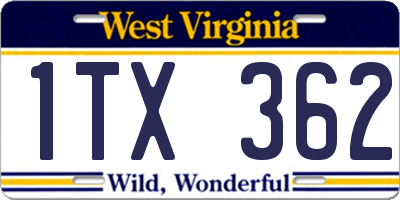 WV license plate 1TX362