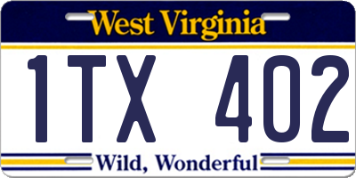 WV license plate 1TX402