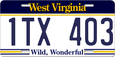 WV license plate 1TX403