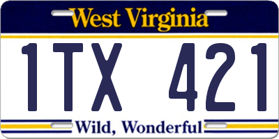 WV license plate 1TX421