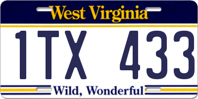 WV license plate 1TX433