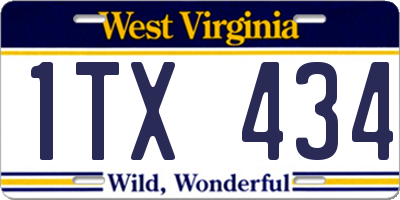 WV license plate 1TX434