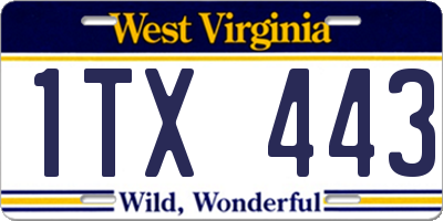 WV license plate 1TX443