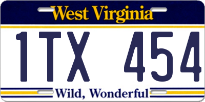 WV license plate 1TX454