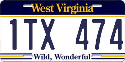 WV license plate 1TX474