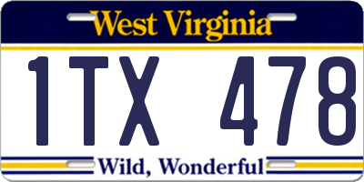 WV license plate 1TX478
