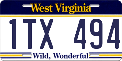 WV license plate 1TX494