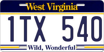 WV license plate 1TX540