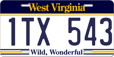 WV license plate 1TX543
