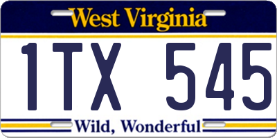 WV license plate 1TX545