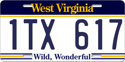 WV license plate 1TX617