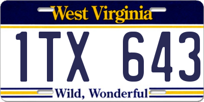 WV license plate 1TX643