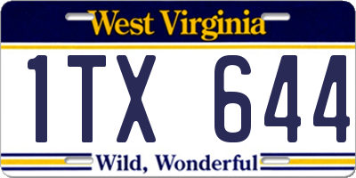 WV license plate 1TX644