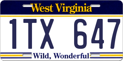 WV license plate 1TX647