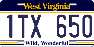 WV license plate 1TX650