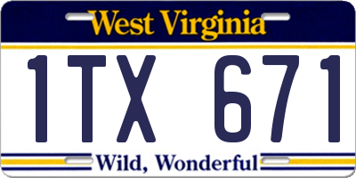 WV license plate 1TX671