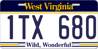 WV license plate 1TX680