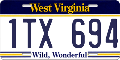 WV license plate 1TX694