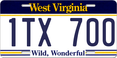 WV license plate 1TX700