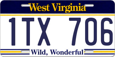 WV license plate 1TX706