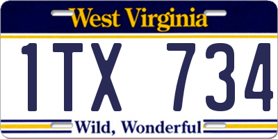 WV license plate 1TX734
