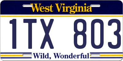 WV license plate 1TX803